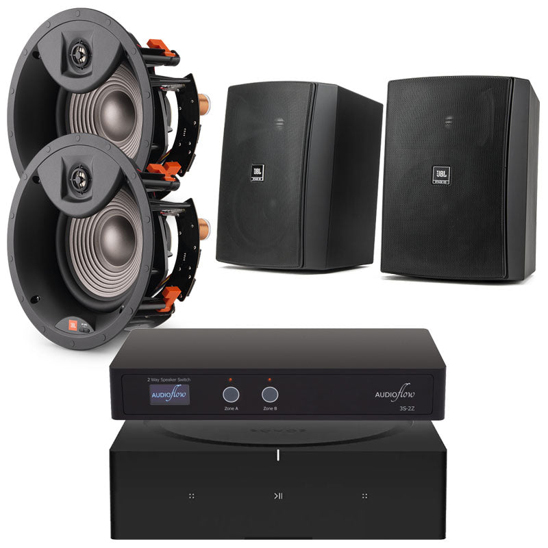 Sonos Amp & JBL Studio 2 8IC / XD-6 2-Zone In-Ceiling + Outdoor Package