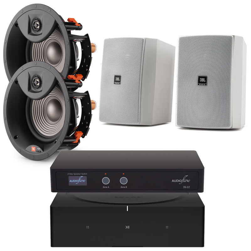 Sonos Amp & JBL Studio 2 8IC / XD-6 2-Zone In-Ceiling + Outdoor Package