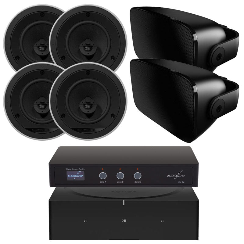 Sonos Amp & B&W CCM664 / AM-1 2/3-Zone In-Ceiling + Outdoor Package