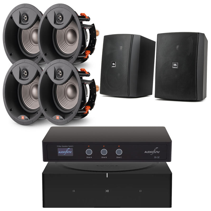 Sonos Amp & JBL Studio 2 8IC / XD-6 2/3-Zone In-Ceiling + Outdoor Package